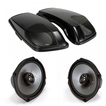 Kicker 2014+ Harley Davidson Bag Lids with 6x9 Speakers and Harness Matte Black Paintable Pair